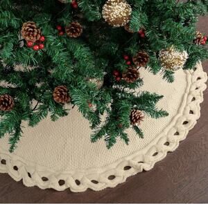 Mr. Pen Christmas Tree Skirt - 36 Inch Knitted Xmas Tree Skirt Cream